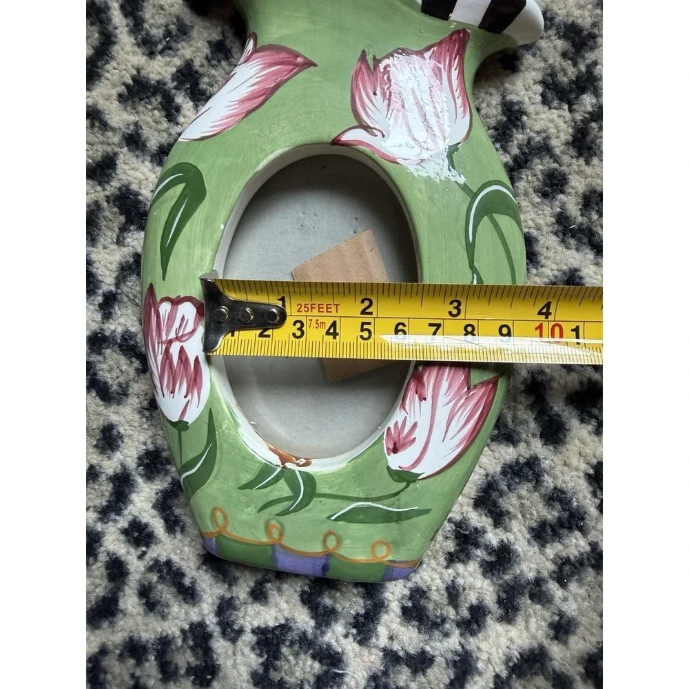 Hand Painted Ceramic Picture Photo Frame Floral Tulip‎ Green Black White Whimsy